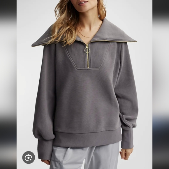 Varley Tops - Varley, Vine Ottoman Half Zip Pullover, Grey (Taupe Grey), Size Medium